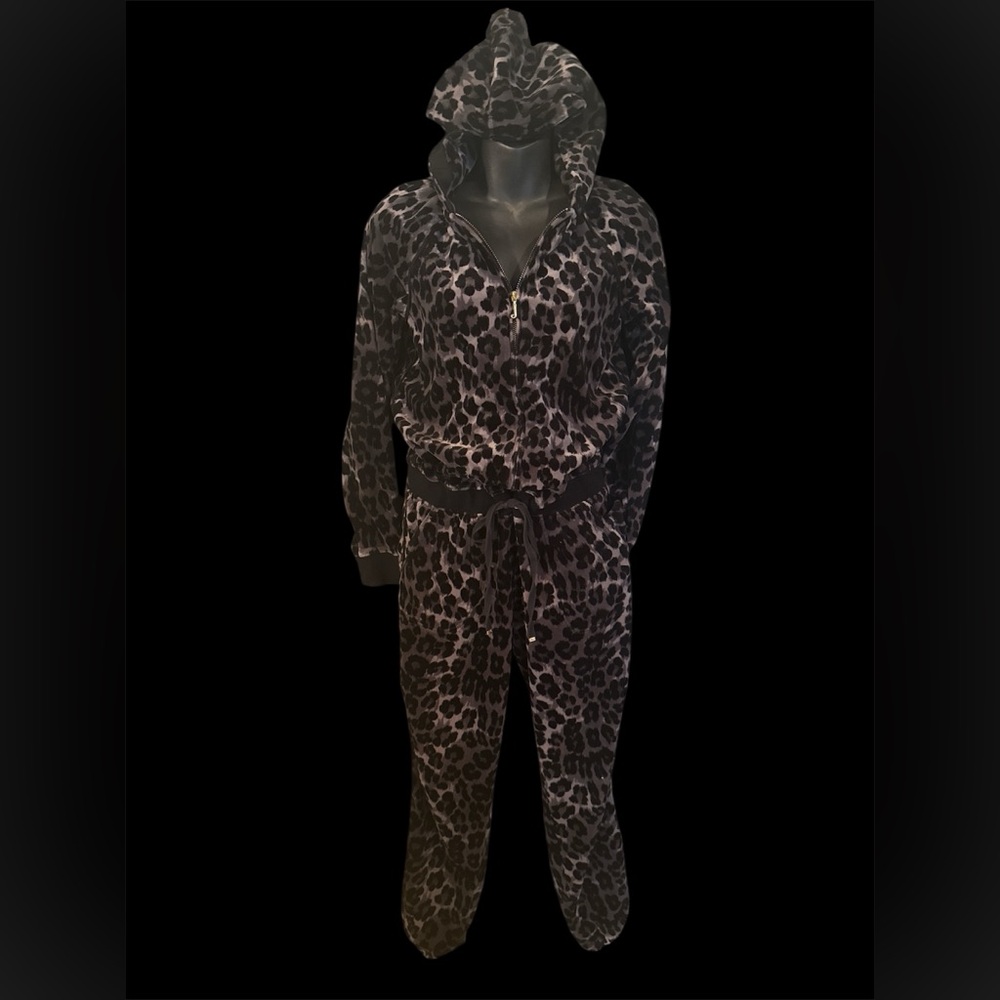 Y2K rare vintage juicy couture black leopard jumpsuit  velour gold j  M medium